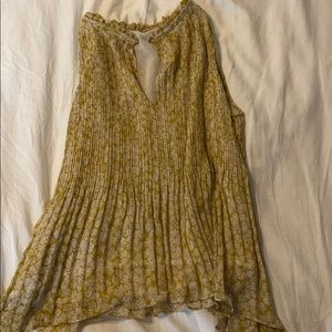 yellow flower v neck  tank